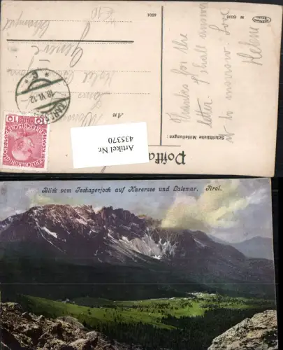 435370,Trentino Bolzano Blick vom Ischagerjoch auf Karersee u. Latemar Bergkulisse