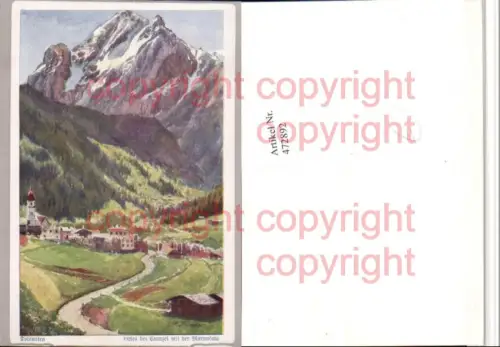 472892,Künstler AK E.F. Hofecker Trentino Trento Gries b. Canazei Totale Bergkulisse
