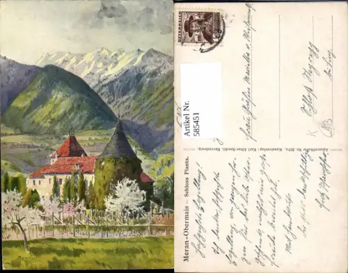 585451,Künstler AK Marschall Trentino Obermais Meran Merano Planta Schloss