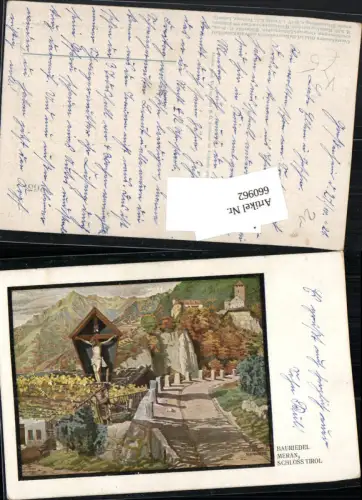 660962,Trentino Meran Merano Künstler AK Bauriedel Schloss Tirol Marterl
