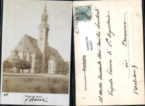 665427,tolle Foto-AK Bozen Bolzano Pfarrkirche pub Fritz Gratl um 1900