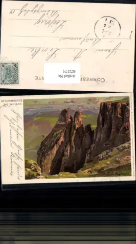 Trentino tolle Lithographie A. Paetzold Santnerspitze Tiers Kastelruth Schlern Saltern