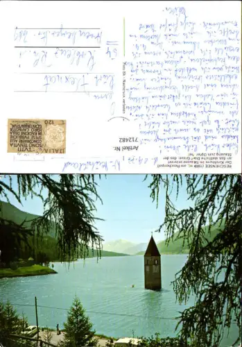 712482 Reschensee a. Reschenpass Kirchturm im Stausee Dorf Graun Südtirol