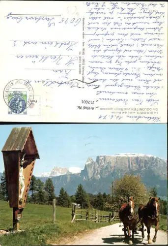 712601 Le Dolomiti viste dal Renon Dolomiten v. Ritten gesehen Wegkreuz Pferdekutsche Südtirol