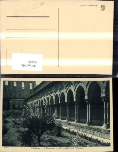 167697,Palermo Monreale Il cortile del Chiostro Garten Innenhof Arkarden