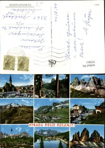 352811,Strada delle Dolomiti Bergpass Bozen Totale Kirche Bergkulisse See Mehrbildkarte