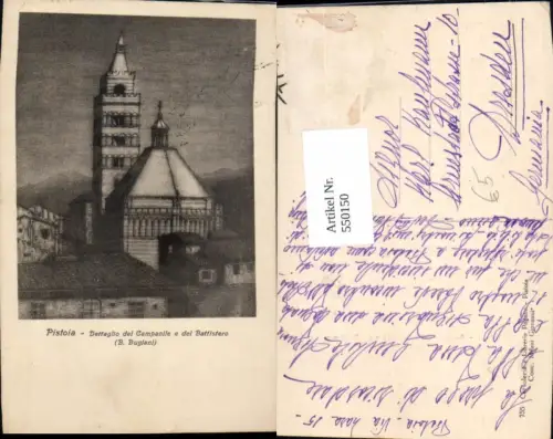 550150,Radierung B. Bugiani Italy Pistoia Dettaglio del Campanile