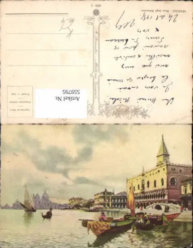 559795,Künstler Ak Italy Venezia Venedig Riva degli Schiavoni Gondel Segelboot
