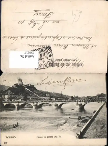559817,Italy Torino Turin Ponte in pietra sul Po Brücke Zille Boot