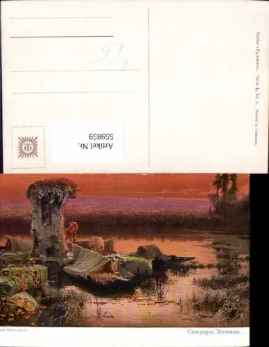 559859,Künstler Ak Italy Enrique Serra Campagna Romana Rom Umgebung Teich Boot m. Zelt