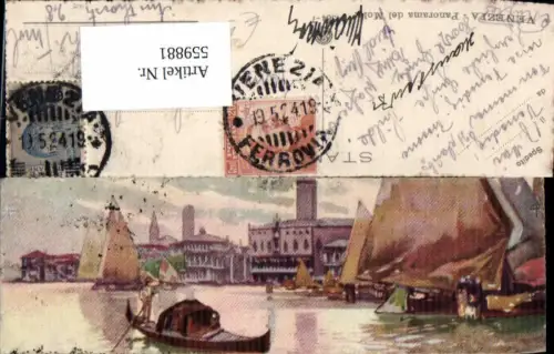 559881,Sonderformat Künstler Ak Italy Venezia Venedig Panorama del Mole Gondel Boote Segelboote