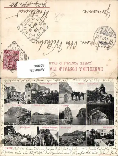 559882,Mehrbild Ak Italy Capri Piazza Veduta dal mare Grotta Azzurra