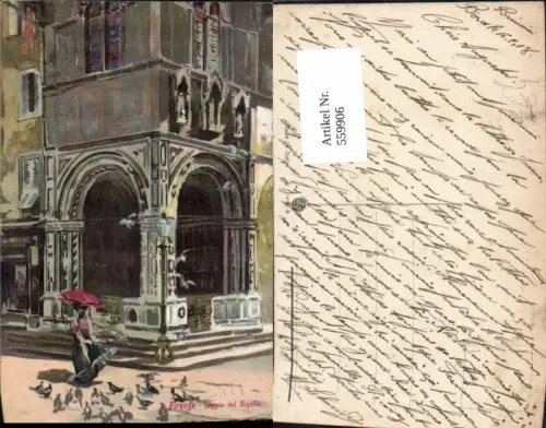 559906,Künstler Ak Italy Firenze Florenz Loggia del Bigallo Taubenfüttern