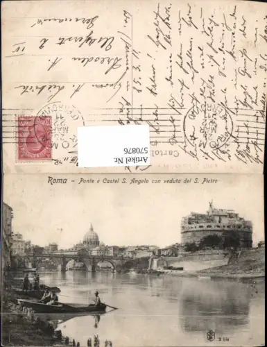570876,Italy Roma Rom Ponte e Castel S. Angelo con veduta del S. Pietro Brücke Petersdom Boot