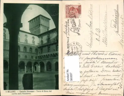 581837,Italy Milano Mailand Castello Sforzecso Torre di Bona dal cortile della Rocchetta Kreuzgang