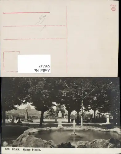 596512,Rom Roma Monte Pincio Springbrunnen Brunnen Italy pub CTR 669