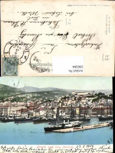 596584,Triest Trieste Visto dalla Lanterna Hafen Schiffe Dampfer Segelschiffe Italy