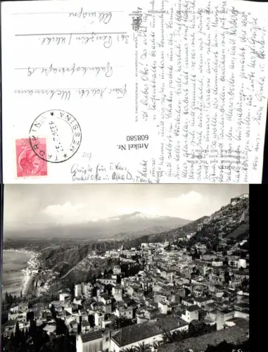 608580,Foto Ak Taormina Panorama con l Etna Vulkan Italy