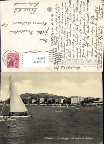 608734,Italy Cattolica La spiaggia col monte di Gabicce Segelboot Strand