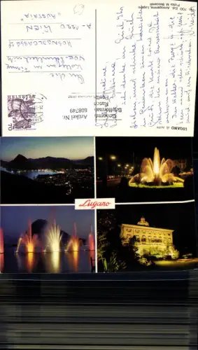 608749,Mehrbild Ak Lugano di notte Nachtansicht Italy