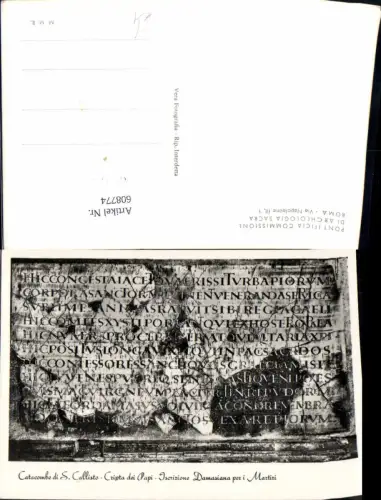 608774,Foto Ak Roma Rom Catacombe di S. Callisto Cripta de Papi Inschrift Italy