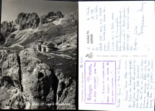 608948,Foto Ak Pozza di Fassa Vajolethütte Rosengarten Rif. Vajolet verso le Coronelle Italy