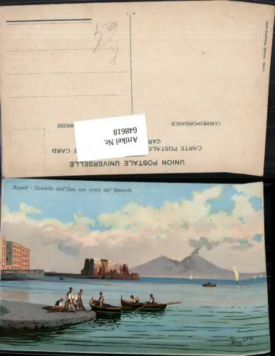 648618,Künstler Ak Napoli Neapel Castello dell Ovo con vista del Vesucio Vulkan Italy