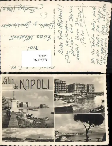 648636,Mehrbild Ak Saluti da Napoli Neapel Hafen Boote Baum Vulkan Italy