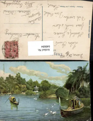 648684,Künstler Ak Palermo Parque 3 de Febrero Boote Schwan Schwäne Italy