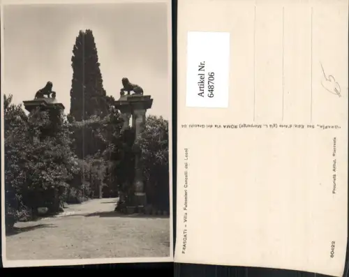 648706,Foto Ak Frascati Villa Falconieri Cancelli dei Leoni Italy