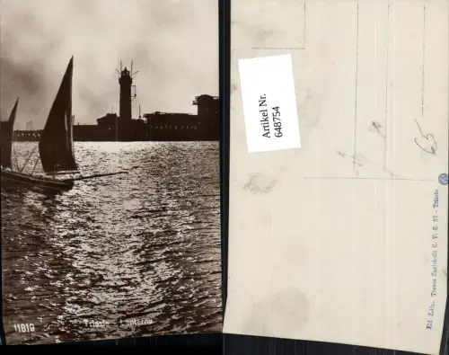648754,Foto Ak Trieste Triest Lanterna Leuchtturm Segelboot Italy