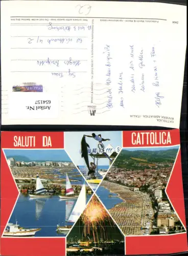 654157,Mehrbild Ak Cattolica Riviera Adriatica Delfin Feuerwerk Segelboote Italy