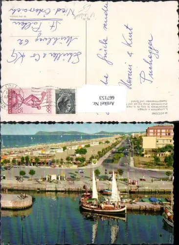 667153,Riccione Lungomare e spiaggia Seepromenade u. Strand BP Tankstelle Italy