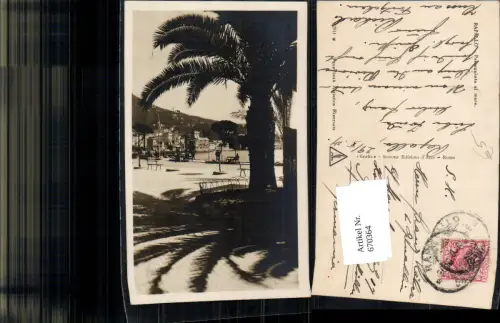 670364,Foto Ak Rapallo Passeggiata al mare Italy Küste Promenade Palme Italy