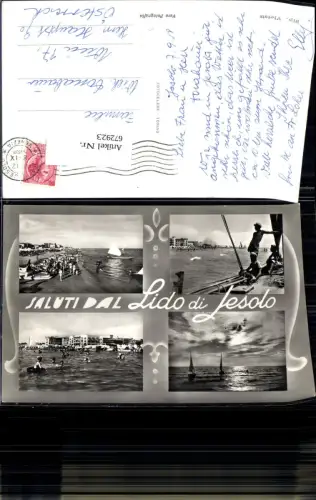 672923,Mehrbild Ak Saluti dal Lido di Jesolo Strand Strandleben Segelboote Italy