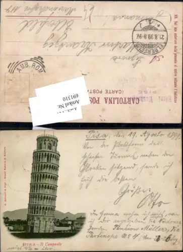 691310 Italy Pisa Campanile Schiefer Turm 1899