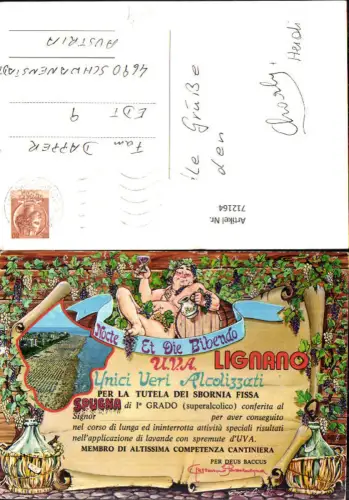 712164 Künstler AK Lignano Nocte et dei Bibendo Wein Weintrauben Humor Baccus Italy