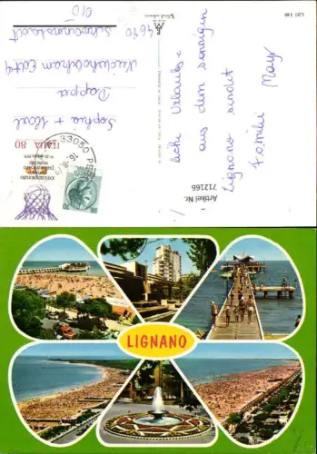 712166 Mehrbild AK Lignano Luftbild Springbrunnen Strandleben Italy