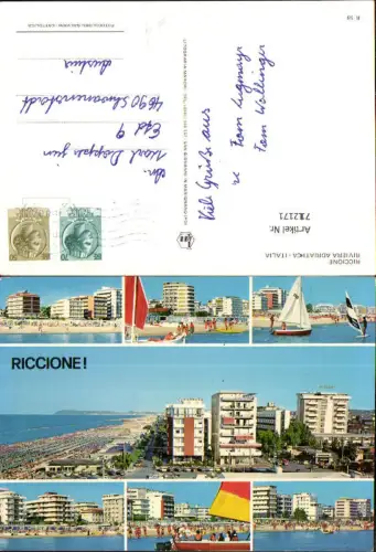 712171 Mehrbild AK Riccione Riviera Adriatica Strandleben Segelboot Italy