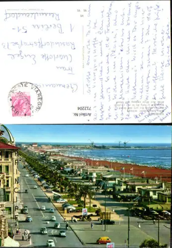 712204 Viareggio Viale lungomare e spiaggia Allee d. Meer entlang u. Strand Italy
