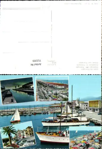 712203 Mehrbild AK Saluti da Viareggio Molo Viali Lungomare Viale Carducci Spiaggia Segelboote Italy