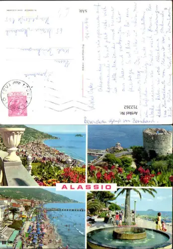 712262 Mehrbild AK Alassio Strand Brunnen Turm Ruine Italy