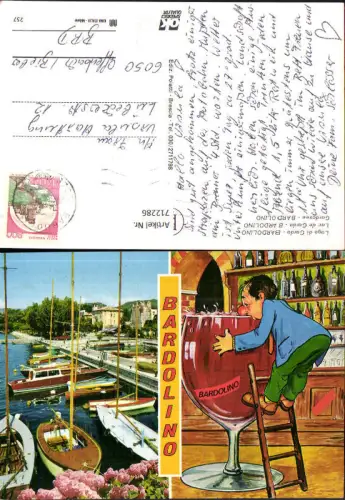 712286 Künstler AK Lago di Garda Bardolino Gardasee Humor Trinkerhumor Wein Weinglas Italy