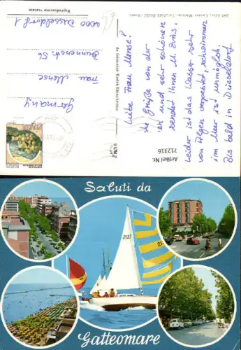 712316 Mehrbild AK Saluti da Gatteomare Segelboot Strand Straßenpartie Italy