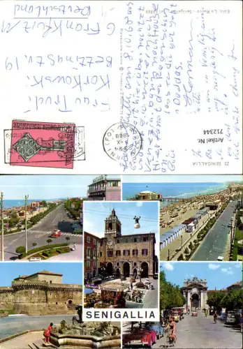 712344 Mehrbild AK Senigallia Straßenpartie Brunnen Strand Italy