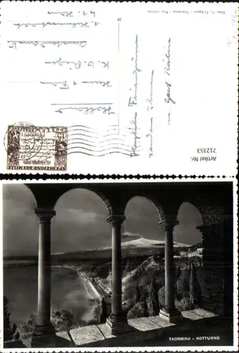 712353 Foto AK Taormina Notturno Küste b. Nacht Säulengang Italy