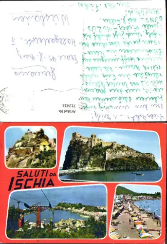 712413 Mehrbild AK Saluti da Ischia Küste Strand Seilbahn Italy