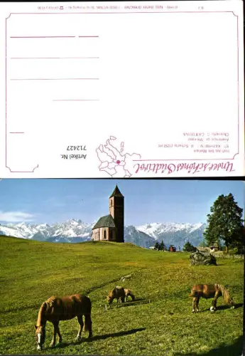 712427 Hafling b. Meran St Kathrein i. d. Scharte Avelengo pr. Merano Chiesetta S. Caterina Kirche Pferde Italy