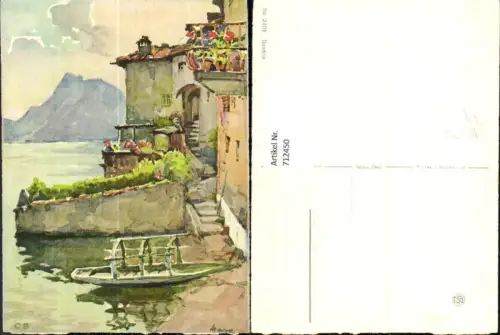 712450 Künstler AK Merve Gandria Küste Boote See Italy