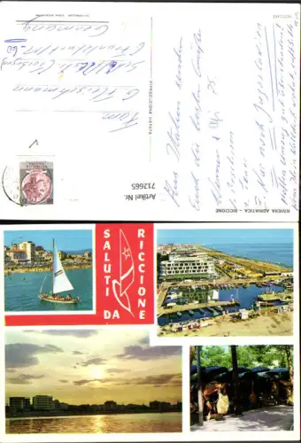 712665 Mehrbild AK Riviera Adriatica Riccione Hafen Strand Pferde Segelboot Italy